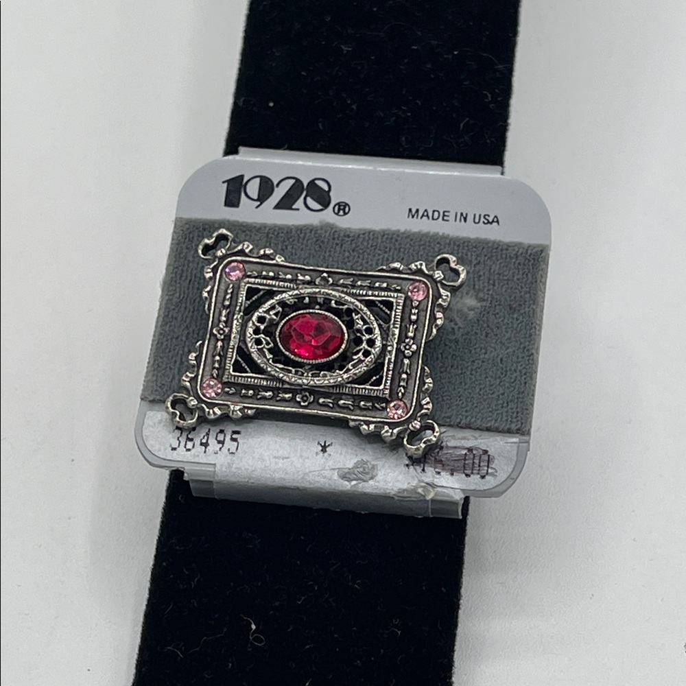 4.7.26-7 1928 Silver-Tone Brooch with Red and Pink Rhinestones